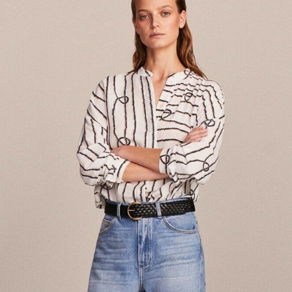 Massimo Dutti Womens Blouse Knot Print US 2 EU 34